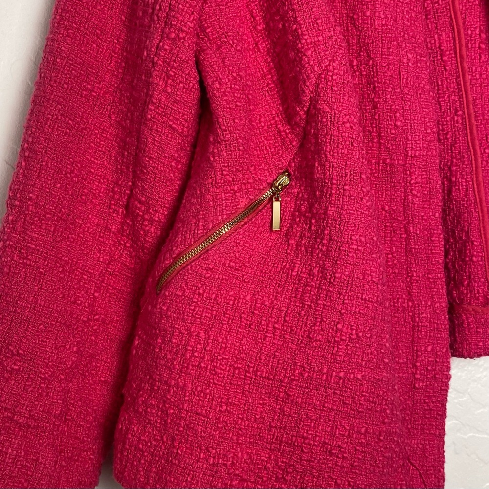 Alfani Blazer Women 14W Fuchsia Textured Gold Zip Open Front Layering Jacket - Picture 7 of 10